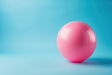 Pink fitness ball on blue background