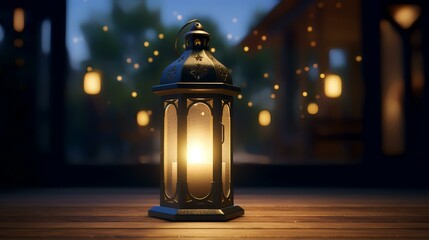 Poster - Lantern in the background of the night city. 3d rendering