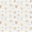 Snowflake seamless pattern. Repeated gold snowflakes on white background for design winter prints. Repeating sparkle foil. Cute golden sparkling snowflakes. Elegant glitter snow. Vector illustration