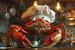 Welcome to Crabby's Eatery - Meet the Chef Crab with Moustache wearing Red Hat