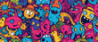 Vibrant monsters and abstract shapes pattern