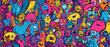 Colorful monster doodles in a vibrant pattern