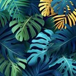 Tropical green leaves background. Top view, flat lay.
