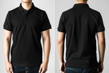 Wall Mural - Black Polo Shirt Mock Up in Different Views. Classic, Sporty and Elegant Clothing Apparel for Men.
