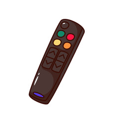 Wall Mural - Groovy cartoon TV remote control with push buttons. Funny retro remote controller of wireless power media device, home television mascot, cartoon sticker of 70s 80s style vector illustration