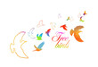 Colored birds. A flock of flying rainbow birds. Not AI, Vector illustration