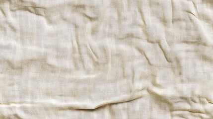 Close-up texture of a crumpled beige fabric with soft folds and creases offering a neutral background for various design purposes. 