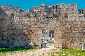 Picturesque ruins of the ancient city of Perge in Turkey. Perge open air museum.