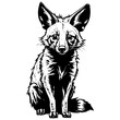 Monochrome Aardwolf portrait monochrome outline drawing, realistic tattoo painting on transparent background