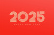 2025 New Year simple linear banner with numbers from lines on red background. Template for greeting card, invitation, poster, flyer, web. Vector illustration.
