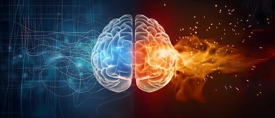 The concept of the human brain, The right creative hemisphere versus the left logical hemisphere, Education, science and medical abstract background