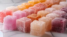 Turkish Delight In Various Flavors And Colors. AI Generate Illustration