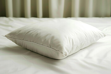 A plain white pillow on a plain white bed.