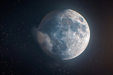 Wall Mural - moon, light and galaxy in dark, star and closeup of nature, science and universe of astronomy in sky
