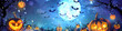 banner of halloween illustration with bats and pumpkins against blue moon
