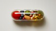 creative image of a capsule filled with fresh foods and supplements
