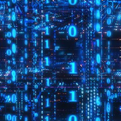 seamless abstract binary code pattern in neon blue