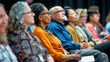 © 3r1k_ai - Senior Audience listen to a speech, meeting, presentation, show, congress, sitting in hall, indoor.