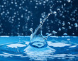 abstract water drop splash on blue background close up rainfall backdrop wallpaper