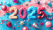 Vibrant New Year 2025 Celebration with Colorful Party Decorations and Ornaments