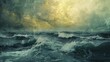 A digital painting with layers of textured filters creating a stormy ocean scene with rough choppy waves..