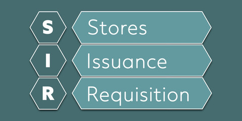 Wall Mural - SIR Stores Issuance Requisition. An Acronym Abbreviation of a financial term. Illustration isolated on cyan blue green background