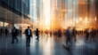 © chris3d - Commuters walk through a modern urban plaza as the setting sun casts a warm glow on the sleek glass facades of surrounding skyscrapers - Generative AI