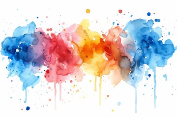 Vibrant watercolor splash in a spectrum of colors on white background