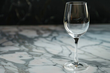 Wall Mural - A single wine glass on a polished marble surface.