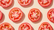 top viewed pattern of fresh tomato slices on a neutral background