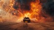 Explosive Battlefield Scene with Armored Tank