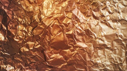 Crinkled metallic foil in shades of copper and bronze adds a touch of glamour.