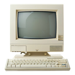 Vintage personal computer with keyboard from the 1980s isolated on transparent background