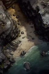  DnD Battlemap secluded, beach, cave, hidden, desolate, nature