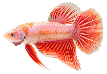 Dynamic orange betta fish with textured scales isolated on transparent background