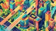 Illustrate a vibrant utopian cityscape from a worms-eye view with futuristic skyscrapers, lush green parks, and efficient transportation systems that embody leadership principles for a board game cove