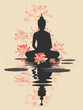 Silhouette of Buddha and lotus flat illustration. Vesak day poster, buddhism holiday