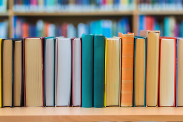 Wall Mural - A row of perfectly aligned books on a shelf.