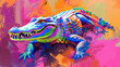 Portrait of crocodile in colorful pop art comic style painting illustration.