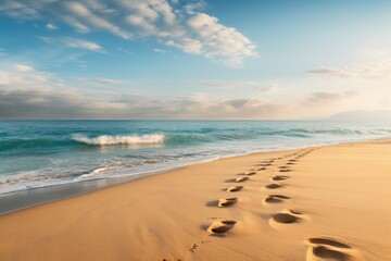 Wall Mural - Serene beach scene with footprints in the sand