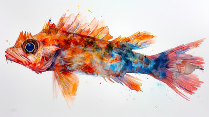 Wall Mural - A colorful fish with a blue tail and orange fins