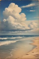 Wall Mural - Vintage painting art, beach with clouds, vertical orientation