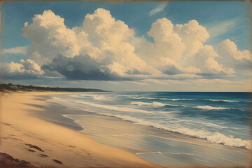 Wall Mural - vintage painting art, beach with clouds