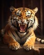 Fierce tiger roaring in the dark