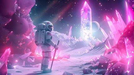 Wall Mural - Astronaut on a Crystal Covered Alien Planet with Ai generated.
