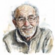 Happy Jewish Man in Cozy Sweater: Watercolor Sketch on White Background