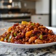 Cowboy Baked Beans look hearty and appealing, featuring a mix of baked beans, ground beef, chopped onions, and green bell peppers