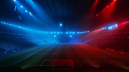 Wall Mural - Luxury of Football stadium 3d rendering with red and blue light isolation background, Illustration	
