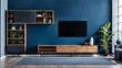 © Five Million Stocks - Living room with cabinet for tv on dark blue color wall background