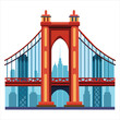 colorful flat illustration of iconic landmark, brooklyn bridge